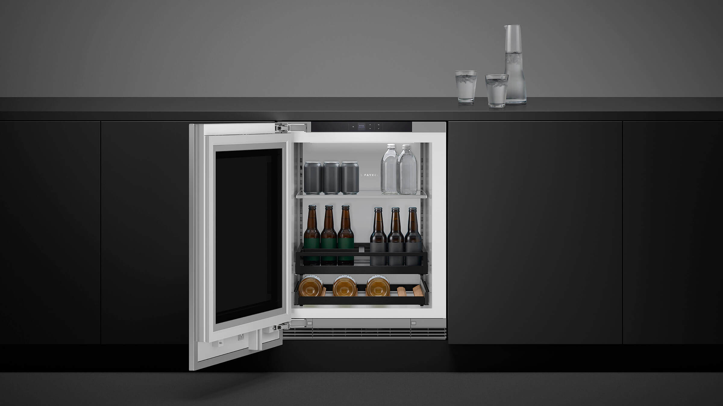 Everyday access to drinks in a compact undercounter refrigerator