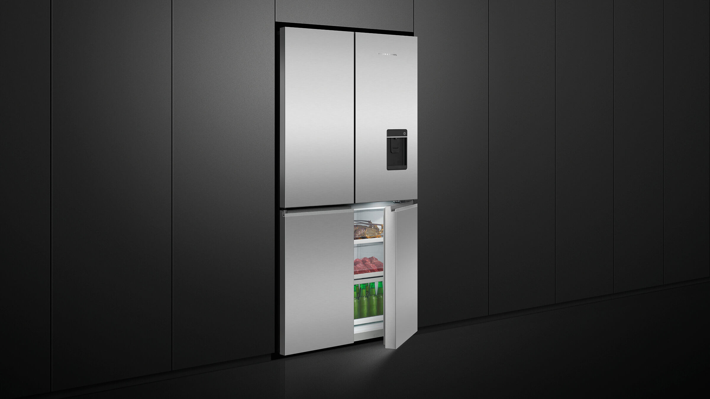 A freestanding Quad Door refrigerator showcase its robust construction and high-quality materials