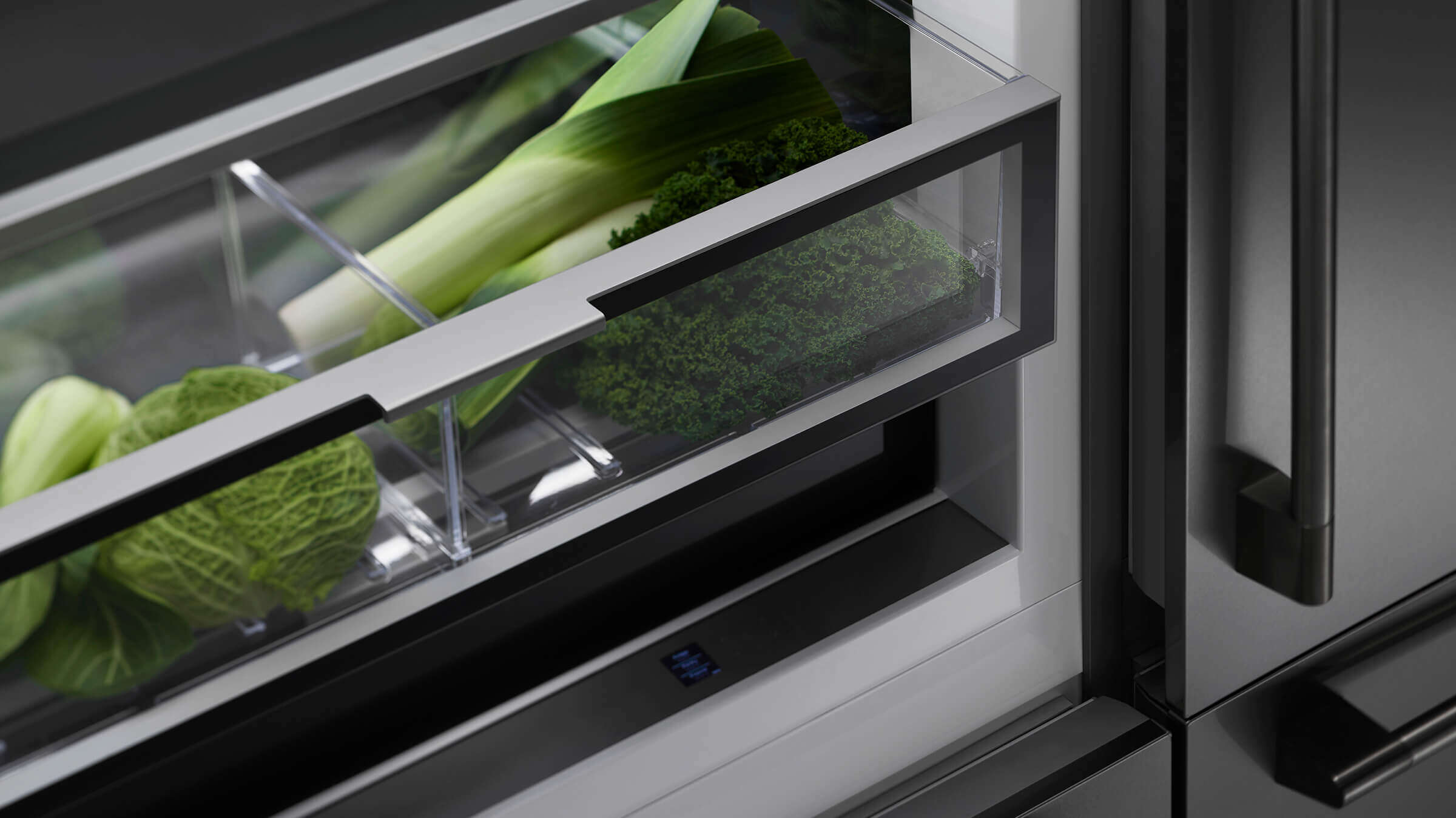 Full-extension freezer drawer providing easy access to deep storage items