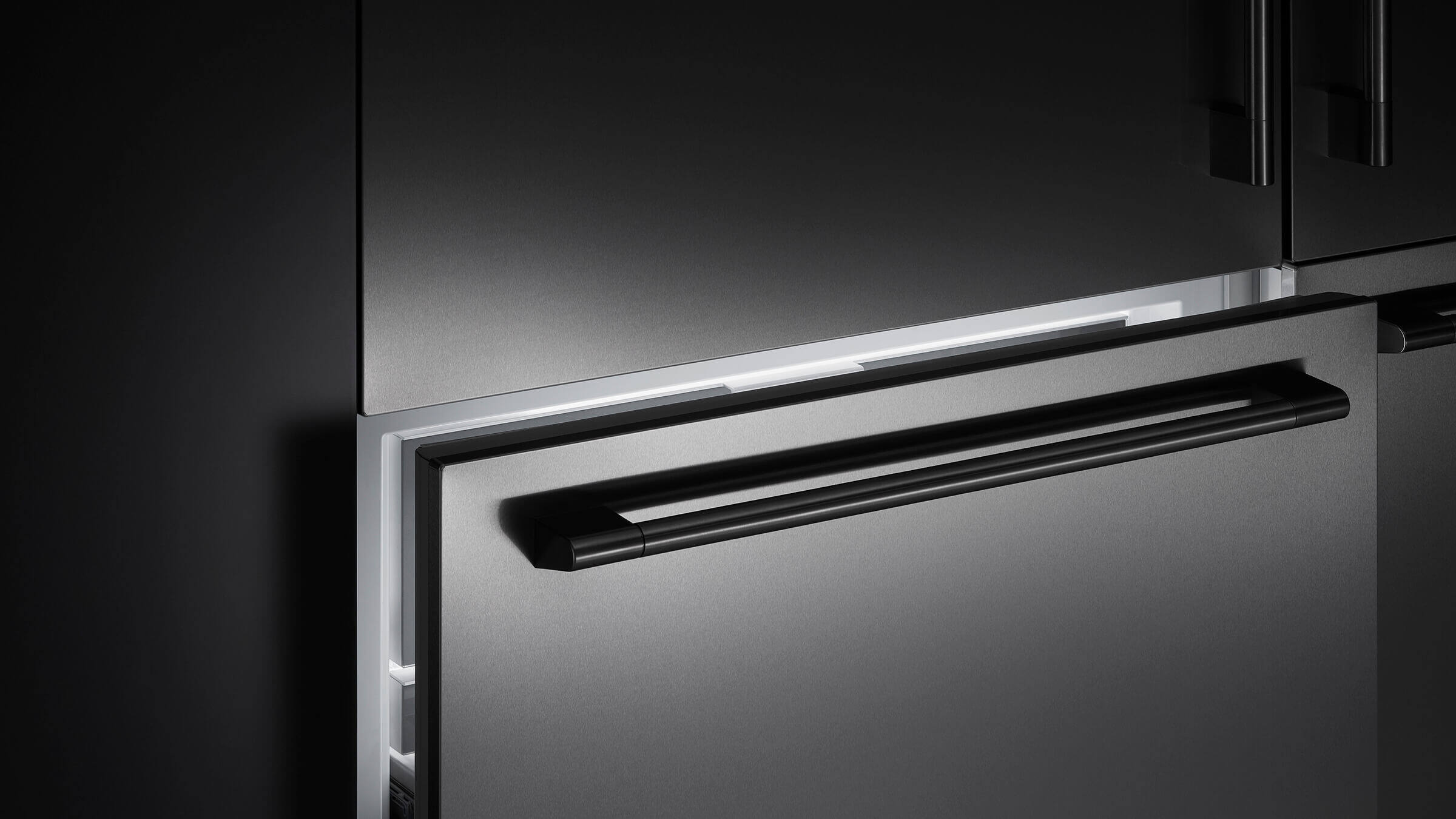 Integrated refrigeration columns installed with custom wooden door panels