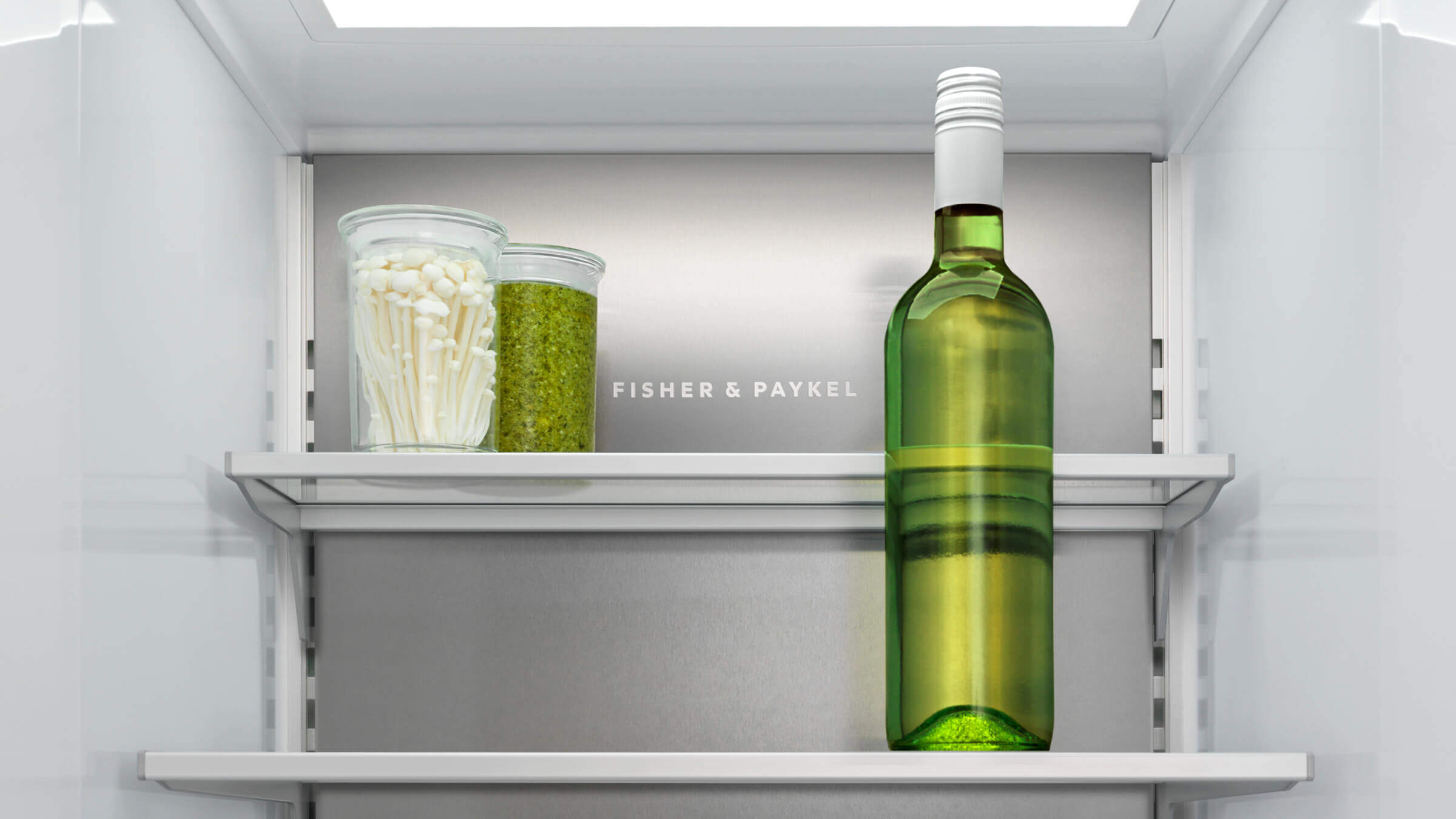 Adjustable shelving within a refrigerator showing flexible storage options