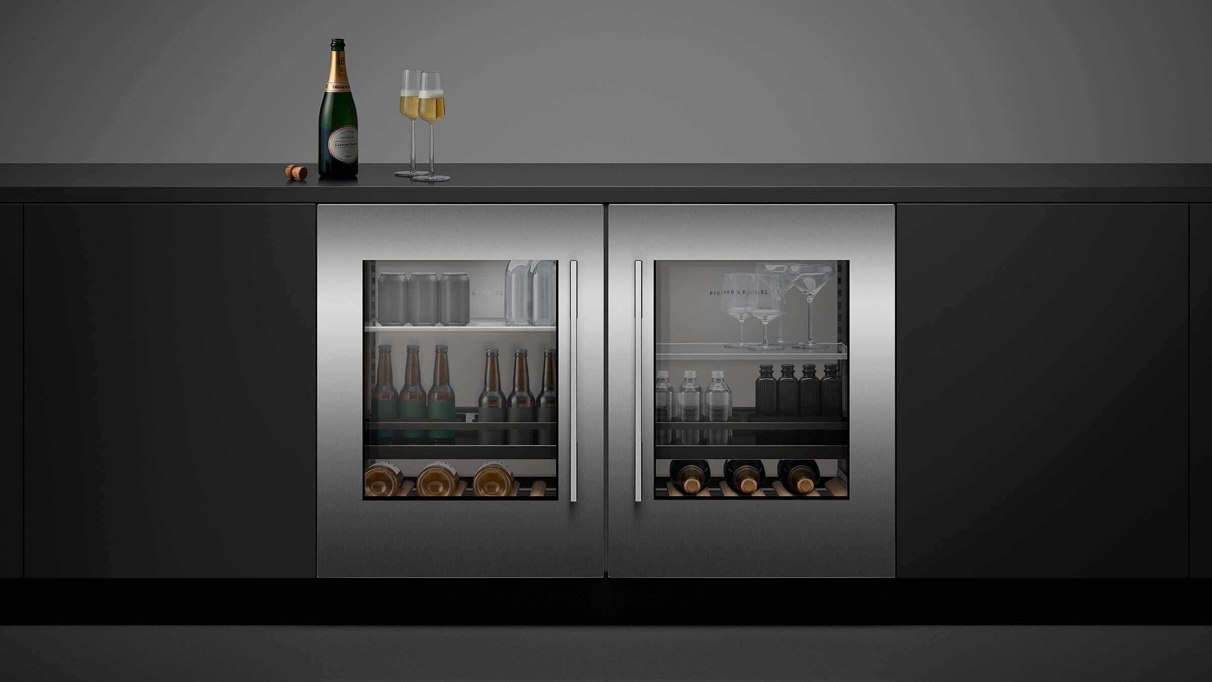 Built-in French Door refrigerator with a finished stainless steel exterior aligned with kitchen joinery