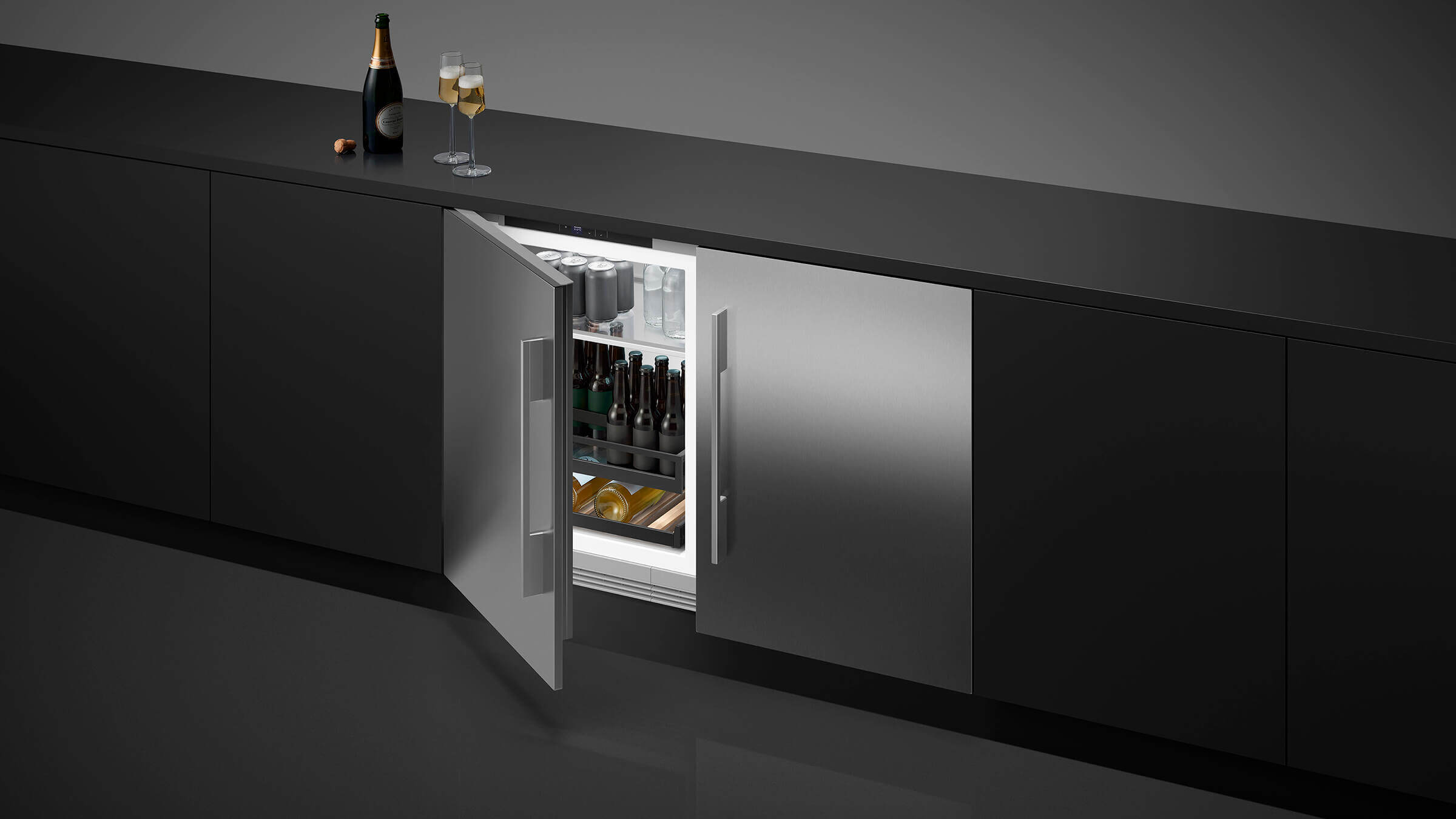 Wine column door options showing both solid and glass variants