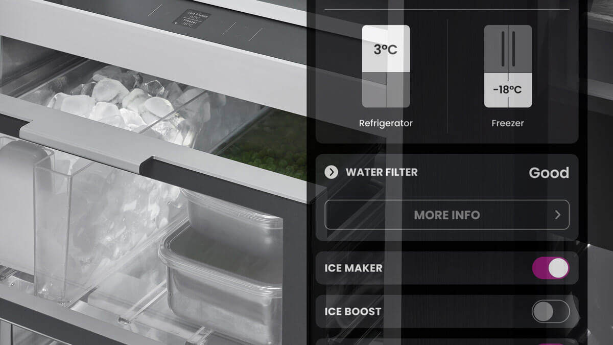 SmartHQ app screen showing temperature monitoring for refrigerator and freezer
