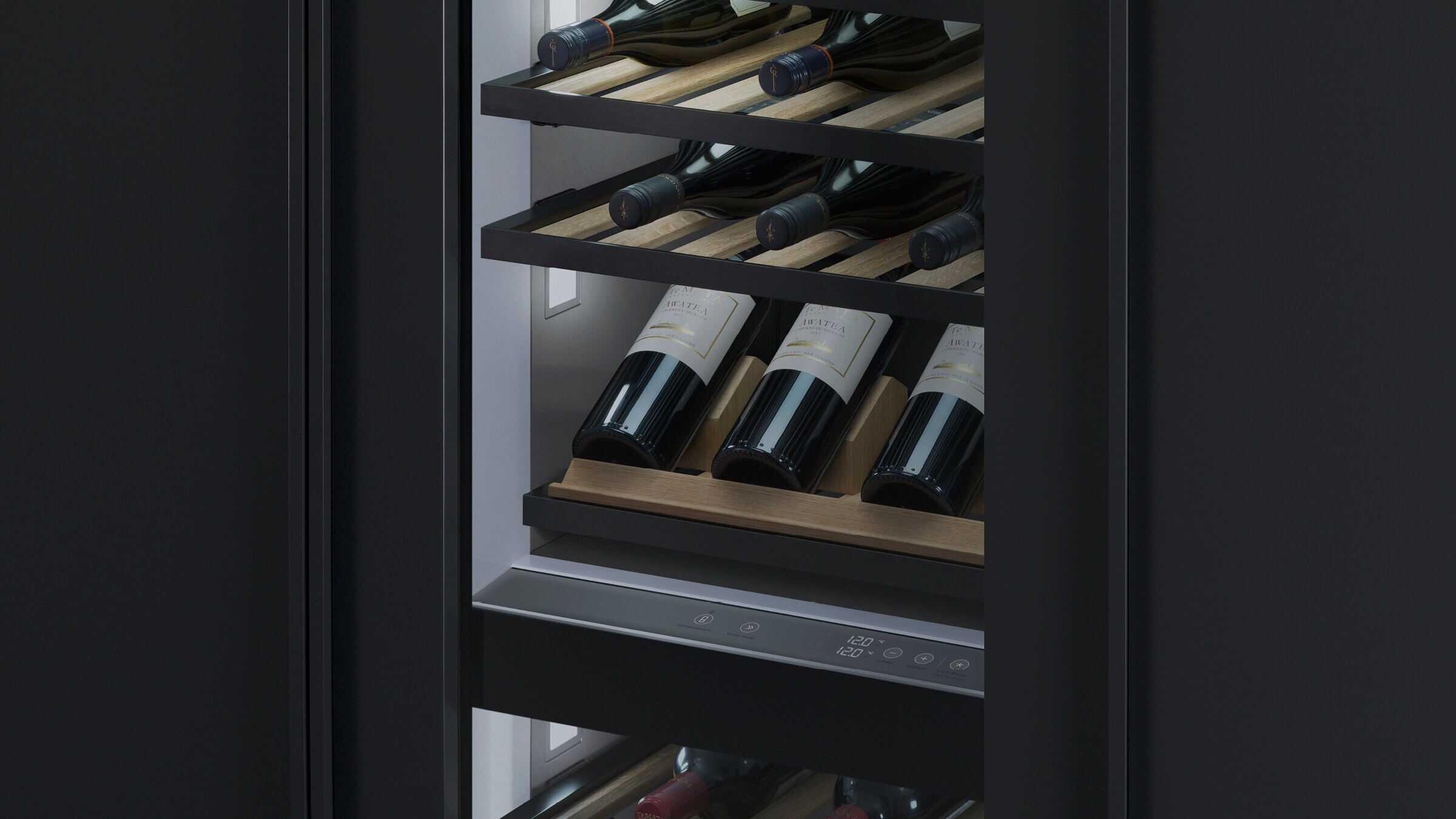 Customisable LED lighting illuminating a wine collection
